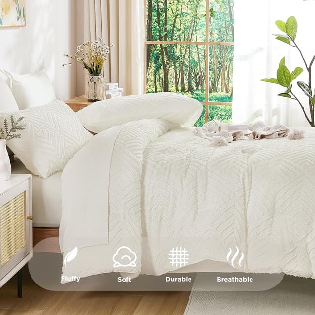 Thumbnail 6 de Andency Oversized King Comforter Set (7-Piece) in Ivory Boho Tufted Bedding “Bed in a Bag”