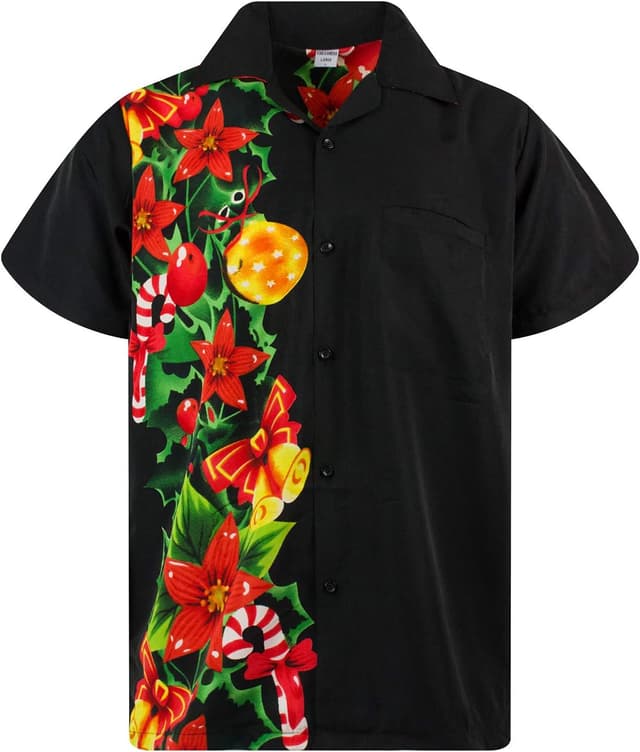 Detalle de Men's Ugly-Christmas-Shirts Funky Short-Sleeve Ginger-Bread Print Button-Up Shirt