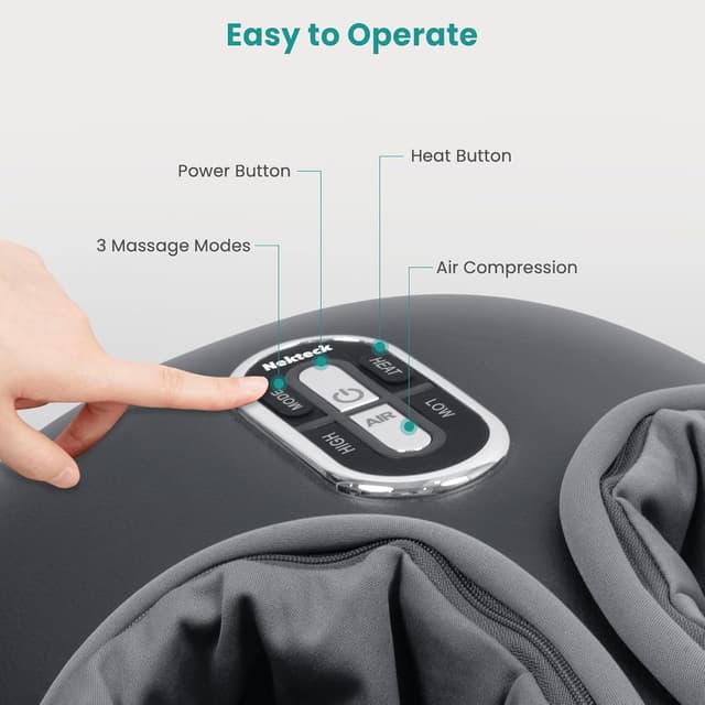 Detalle 2 de Nekteck Shiatsu-Fußmassager mit Wärme und Luftkompression (grau) – für tiefenwirksame Knetmassage