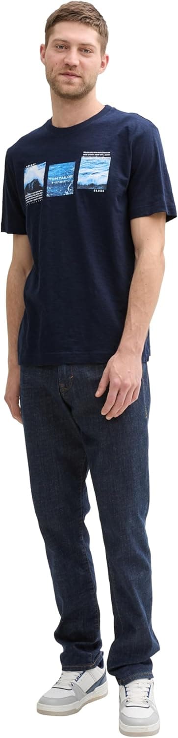 Detalle de Tom Tailor 1046712 T-Shirt da uomo in cotone jersey con stampa frontale (confezione da 1)