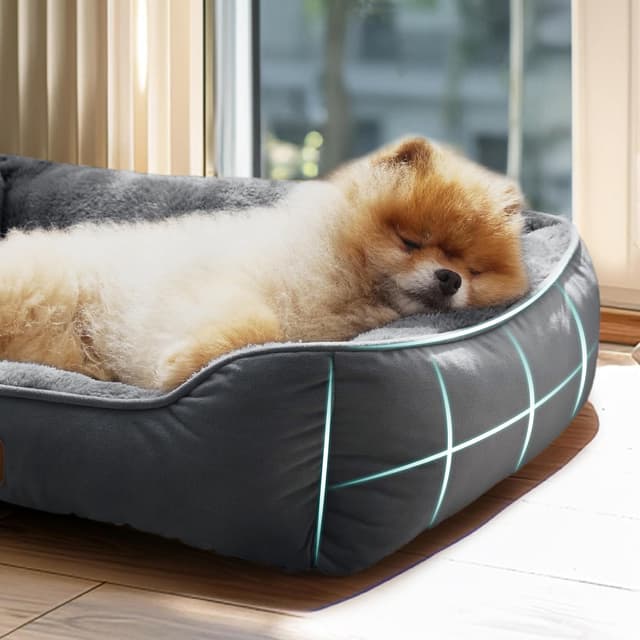 Detalle de Bedsure Dog Bed Medium, Washable Rectangle Small Dog Bed with Anti-Slip Base (Dark Grey)