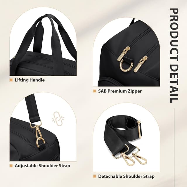 Detalle de VNINE Reisetasche Sporttasche Damen als Weekender-/Handgepäck-Tasche mit wasserdichtem Schuhfach