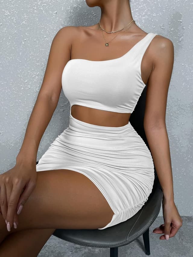 Detalle de Zesoyne Women’s 1-Shoulder Ruched Cut-Out Mini Bodycon Dress