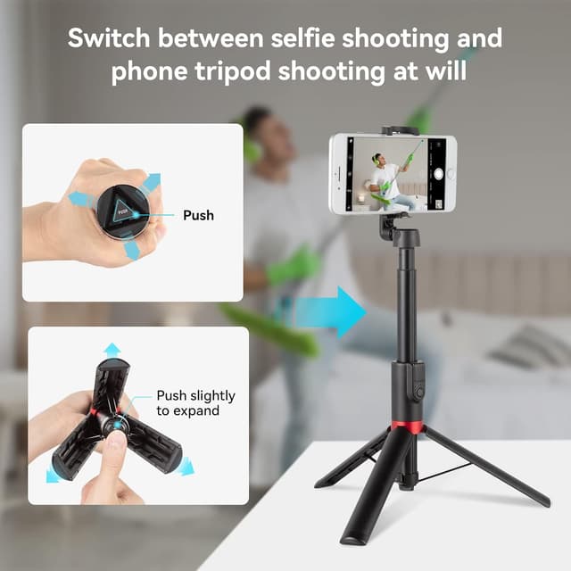 Detalle de SMALLRIG 3375B Trépied Selfie Stick 2 en 1 51”/130 cm avec Bluetooth et télécommande