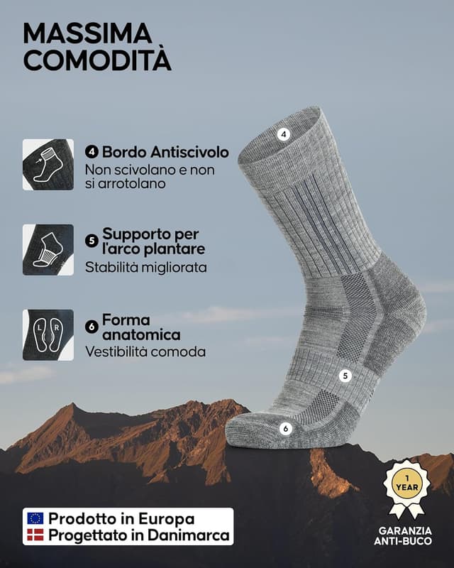 Thumbnail 2 de Danish Endurance 2 paia di calzini da trekking in lana merino premium anti-vesciche (uomo e donna)