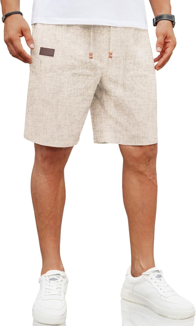 Detalle de COOFANDY Men’s Linen Casual Shorts with Elastic Waist and Drawstring Pockets