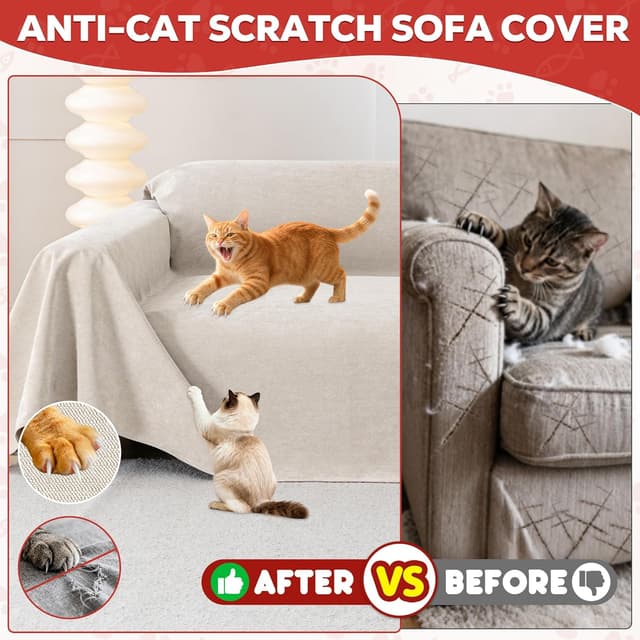Detalle de Loiion Protezione Divano Graffi & Gatti, copridivano impermeabile antiscivolo cachi 300x180 cm