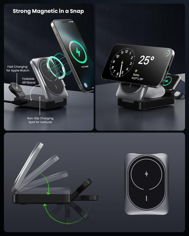 Detalle 2 de Stazione 3 in 1 wireless Qi2 15W