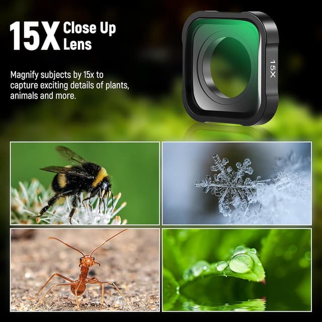 Detalle de NEEWER ND Filterset (6er-Pack) mit 15X Vergrößerungslinse für GoPro Hero 13/12/11/10/9