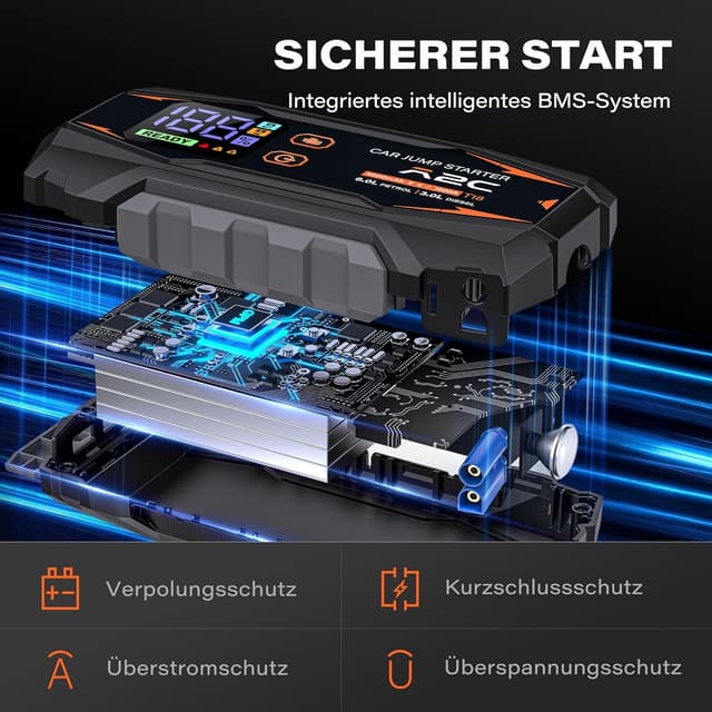 Detalle de A2C Starthilfe Powerbank 12V – 16.800 mAh Jump Starter mit 3 USB, LED und Starthilfekabel