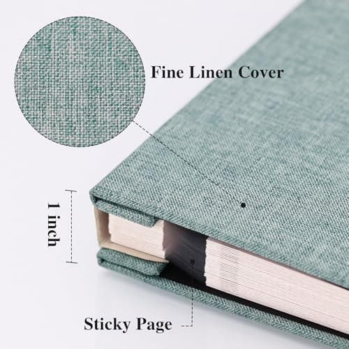 Detalle de Vienrose álbum de fotos autoadhesivo 28x27 cm con funda de lino y bolígrafo metálico