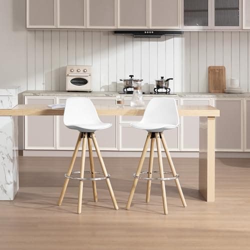 Thumbnail 6 de WOLTU Taburetes de Bar con Respaldo, Madera y Cuero Blanco