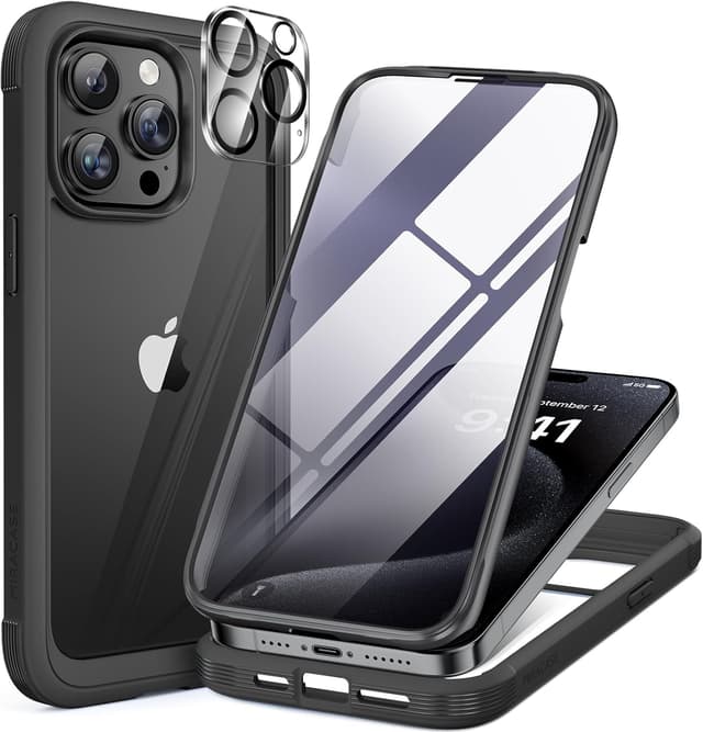 Detalle de Miracase Glass Case for iPhone 15 Pro (6.1-inch) with 9H Tempered Glass Screen + Camera Lens Protector