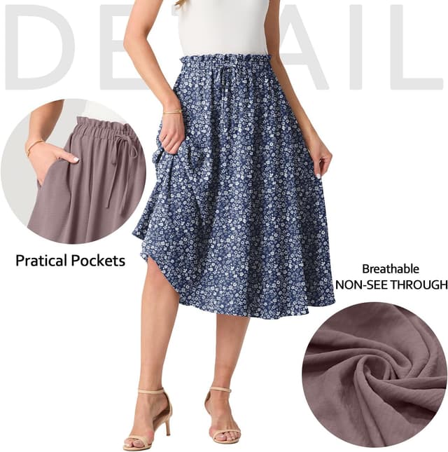 Detalle 2 de GRECERELLE Damen Sommer-Midirock in A-Linie mit Taschen – leicht & fließend