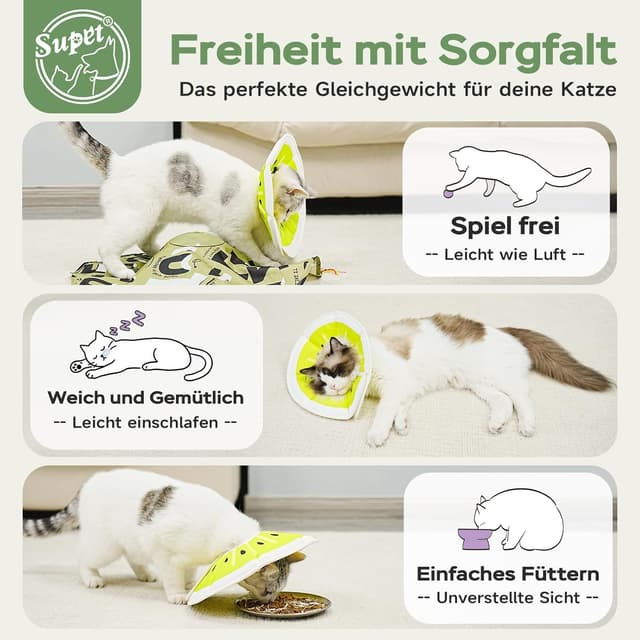 Detalle de Supet weicher Katzenkragen mit einstellbarem Halsband – waschbarer Halskrause für S/M/L (Grüne Kiwifrucht, L)