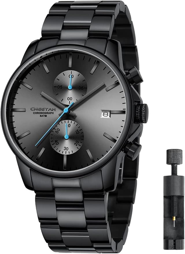 Detalle de Affute orologi da uomo in acciaio inox e metallo con cronografo al quarzo e impermeabilità 3 ATM