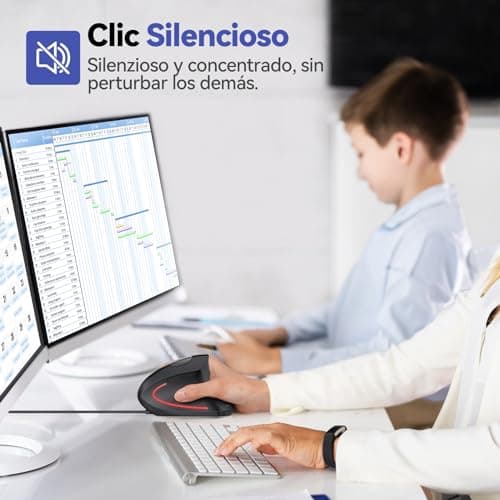 Detalle 2 de TECKNET ratón vertical ergonómico con cable silencioso, 6400DPI y 6 botones (USB 1,5 m, negro)