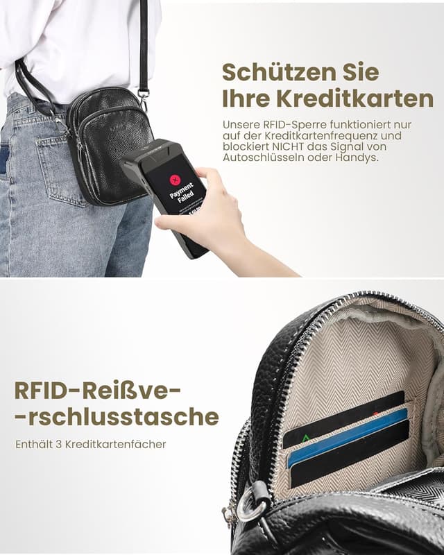 Detalle de befen Echtleder Handytasche zum Unhängen für Damen mit RFID-Blockierung und Kartenfächern
