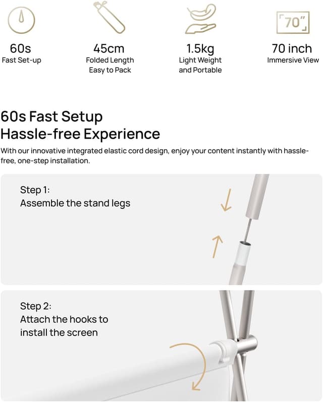 Detalle de XGIMI Outdoor Portable Projector Screen 70" (foldable, lightweight) for Horizon/Mogo/Halo+ long-throw projectors