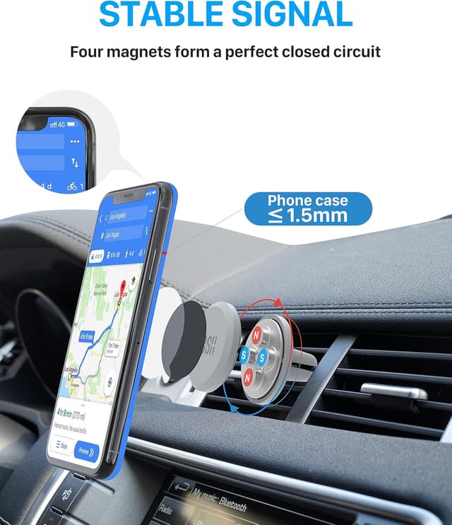 Detalle 2 de YOSH Air Vent Magnetic Car Phone Holder with N50 Magnets and 2 Metal Plates (40mm)