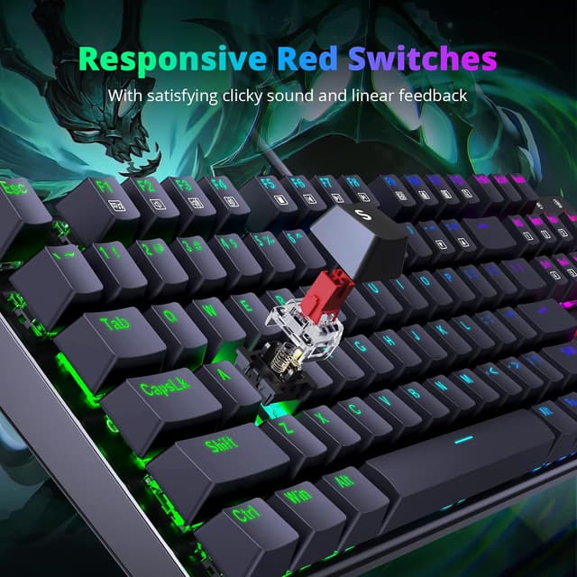Detalle 2 de Redragon Mechanical Gaming Keyboard (UK Layout) with 105 Programmable Keys, Red Switches & RGB