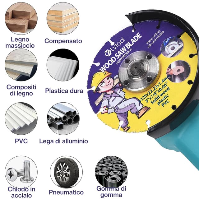 Detalle de Lytool 2 lame per sega circolare da 125 mm (foro 22,23 mm) per legno compensato e legno duro