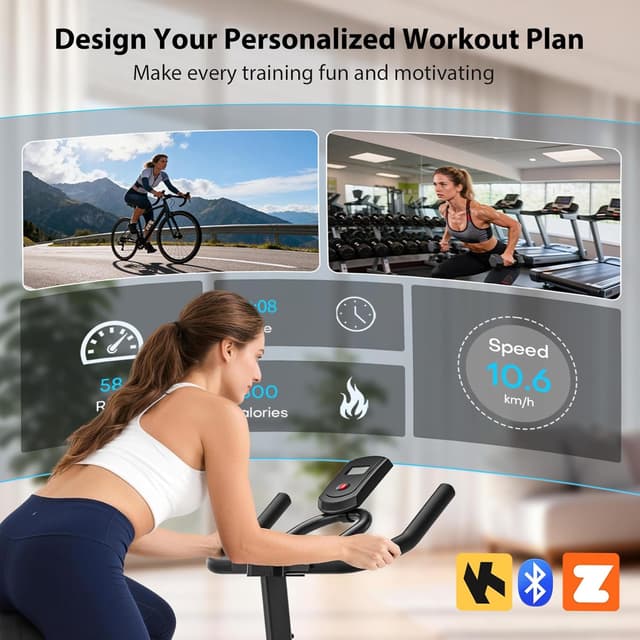 Detalle de Wenoker Exercise Bike (APP Compatible) — indoor cycling spin bike with LCD, Bluetooth and tablet holder