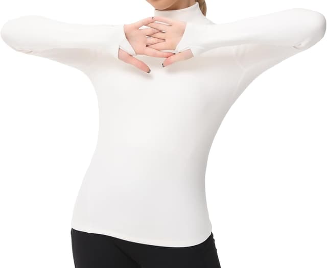Detalle de THE GYM PEOPLE sous-vêtement thermique à col roulé pour femme en polaire (avec trous pour les pouces)