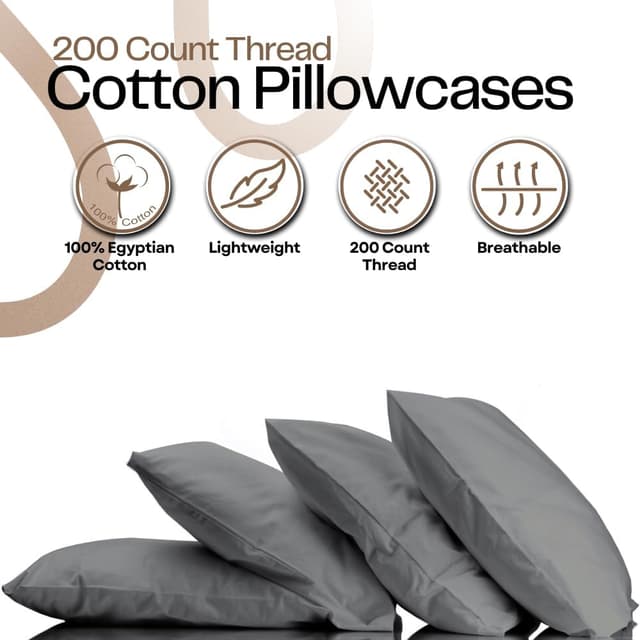 Detalle de Rehan & Co Grey Pillow Cases, 4 Pack (50 x 75 cm) – 200 Thread Count Egyptian Cotton