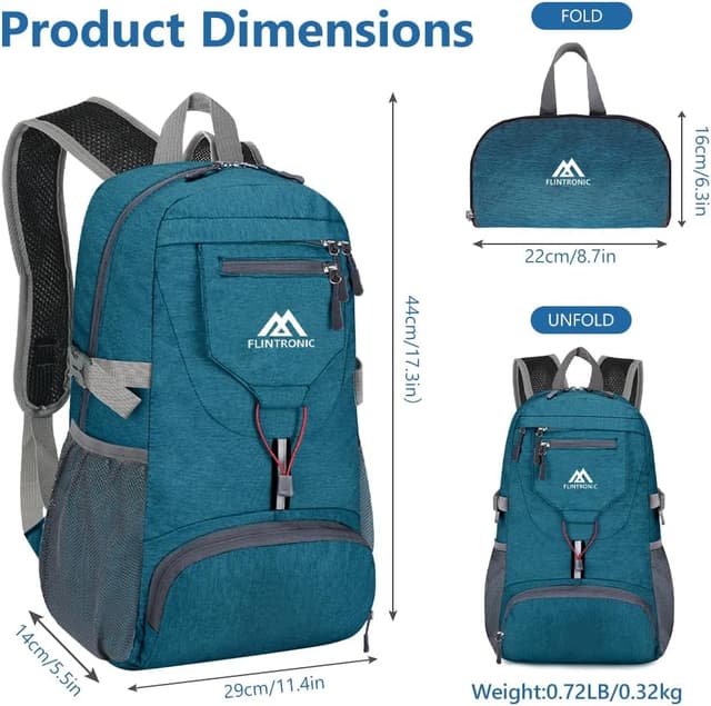 Detalle 2 de flintronic Leicht Wanderrucksack Klein 20L – faltbarer Ultra-Leicht-Tagesrucksack für Outdoor, Camping & Radfahren