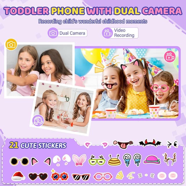 Detalle de Kids smart camera toy with dual cameras, 1.8-inch touchscreen and learning games (Purple) for ages 3-12