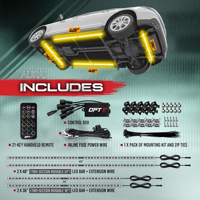 Detalle 2 de OPT7 Aura Aluminum Car Underglow Lights 12V