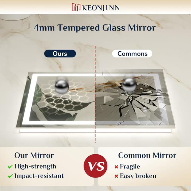 Thumbnail 6 de Keonjinn Badspiegel mit Beleuchtung 120x80 cm – LED, Anti-Beschlag, Touch & 3 Lichtfarben