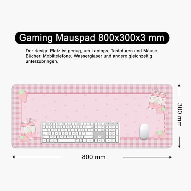 Detalle de Rosa Mauspad Herzform 80x30 cm als XL Schreibtischunterlage mit rutschfester Naturkautschuk-Basis