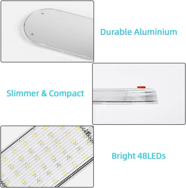 Detalle de URAQT Innenbeluchtung Auto – 2er-Set 12V LED-Leisten (48 LEDs je Leuchte), 800 lm, 6000K Weißlicht