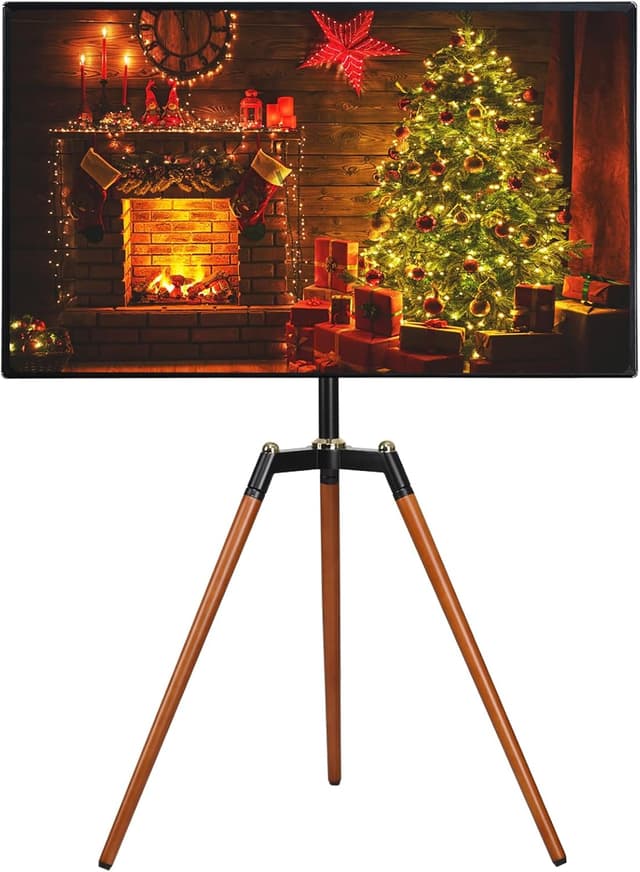 Detalle 2 de ETHU Tripod Easel TV Stand for 32–65 inch TVs with Height Adjustable Swivel & Beech Wood Legs (VESA 400x400, up to 40kg)