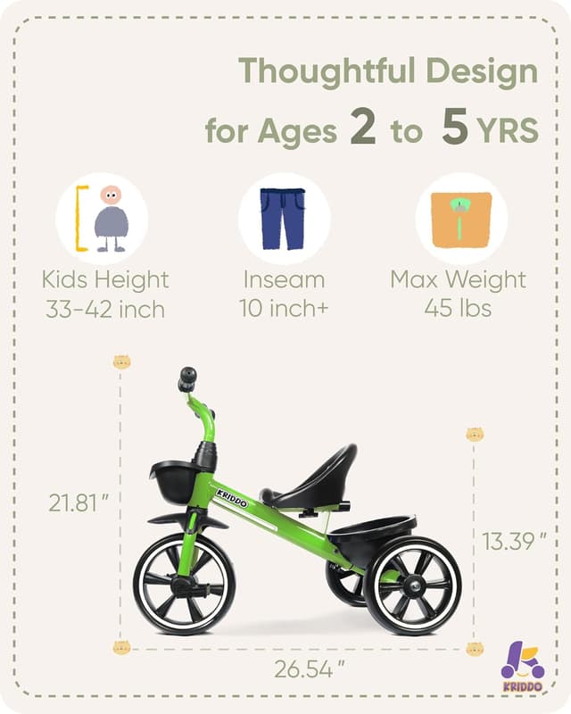 Detalle de KRIDDO Tricycle for 24-Month to 4-Yr Kids