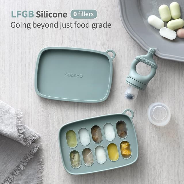 Detalle de SAMiGO Baby Food Fruit Feeder & Breastmilk Popsicle Mold Set (Silicone Teether) for 4 Months+