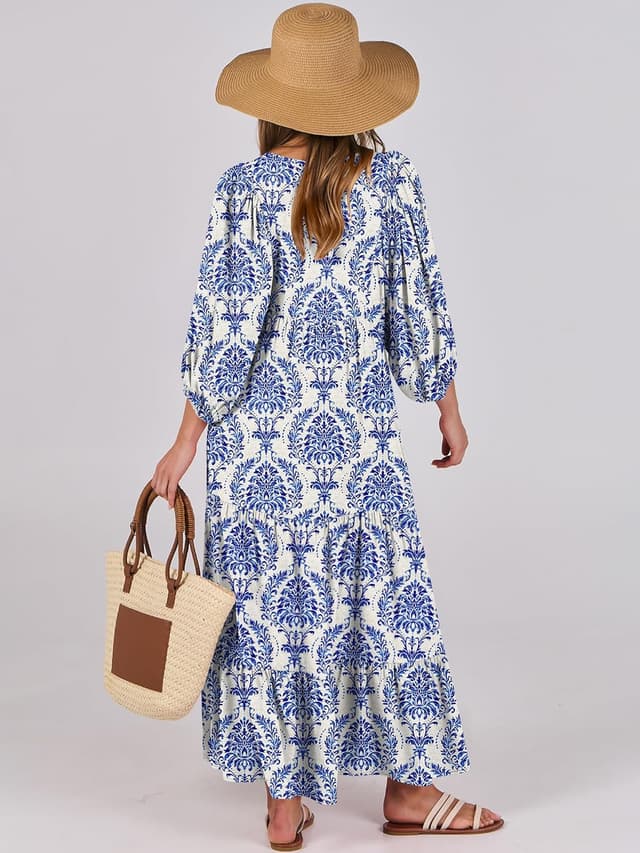 Detalle 2 de ANRABESS 2026 Boho Maxi Dress V‑Neck Floral