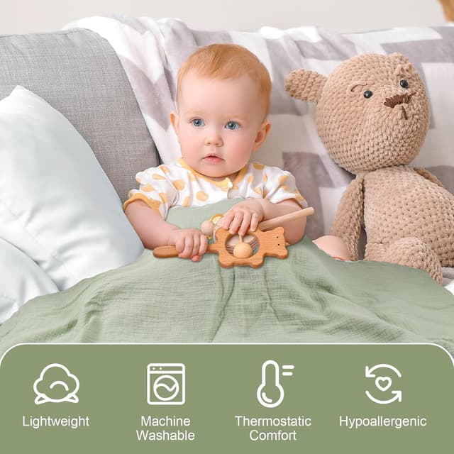 Detalle 2 de Huiguli Baby Blanket for Newborn (75x100cm) in Green – soft plush with dotted backing