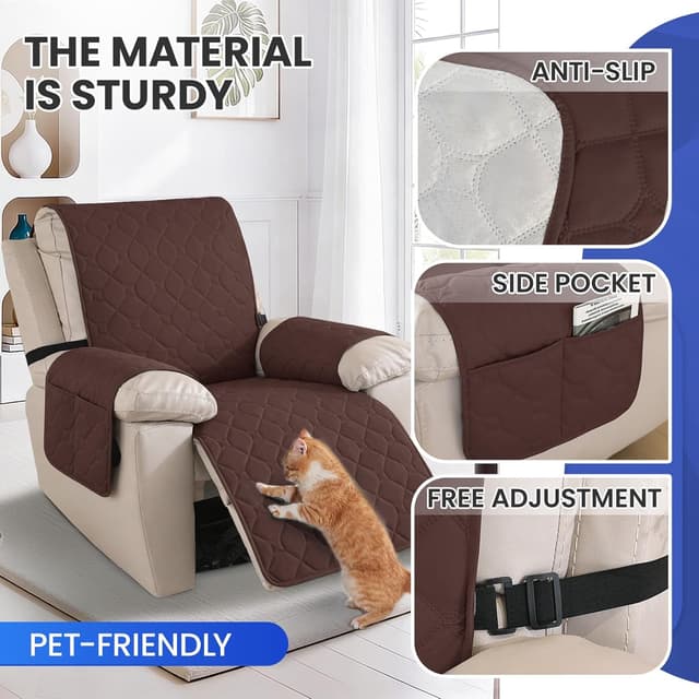 Detalle de Housse de fauteuil relax inclinable électrique 1 place Ystyle 100% étanche, antidérapante et lavable (café)