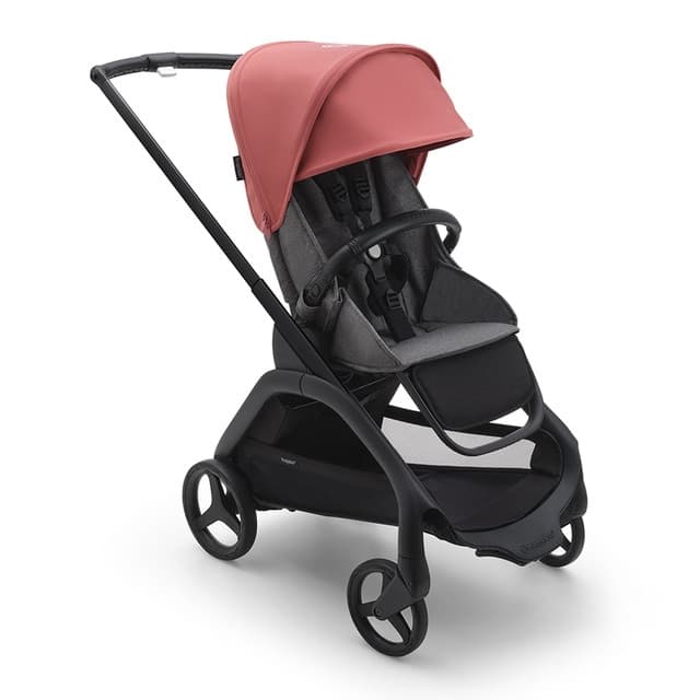 Detalle de Bugaboo Dragonfly silla de paseo base negro/gris melange, capota rojo amanecer
