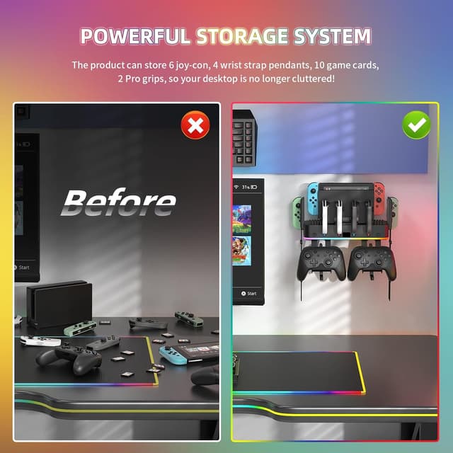 Detalle 2 de FASTSNAIL RGB Switch Wall Mount for Joy-Con Charger with Switch Organizer