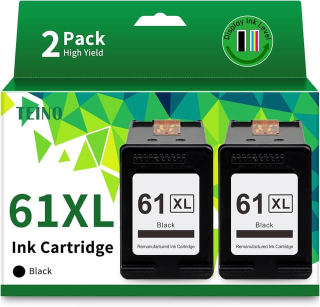 Detalle de TEINO 61XL Black Ink Cartridge Replacement (2-Pack) for HP Ink 61 / 61XL