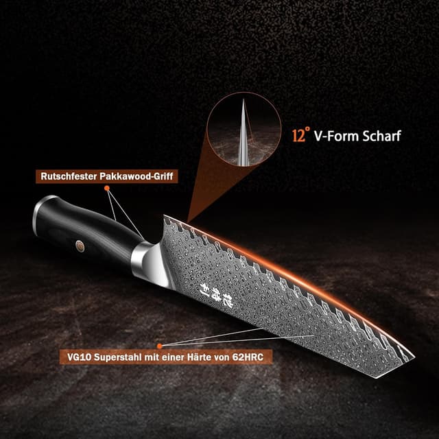 Detalle de Kitory Couteau de chef en acier Damas 20 cm (73 couches) – manche en pakkawood