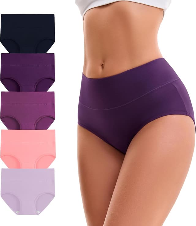 Detalle de INNERSY Damen-Slips aus Baumwolle mit Stretch, hohe Taille – 5er Pack