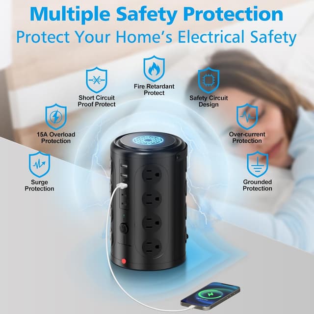 Thumbnail 2 de Tower Power Strip Surge Protector 16 Outlets