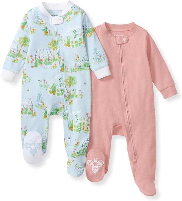 Detalle de Burt's Bees Baby Girls' Organic Cotton Sleep and Play Footed Pajamas