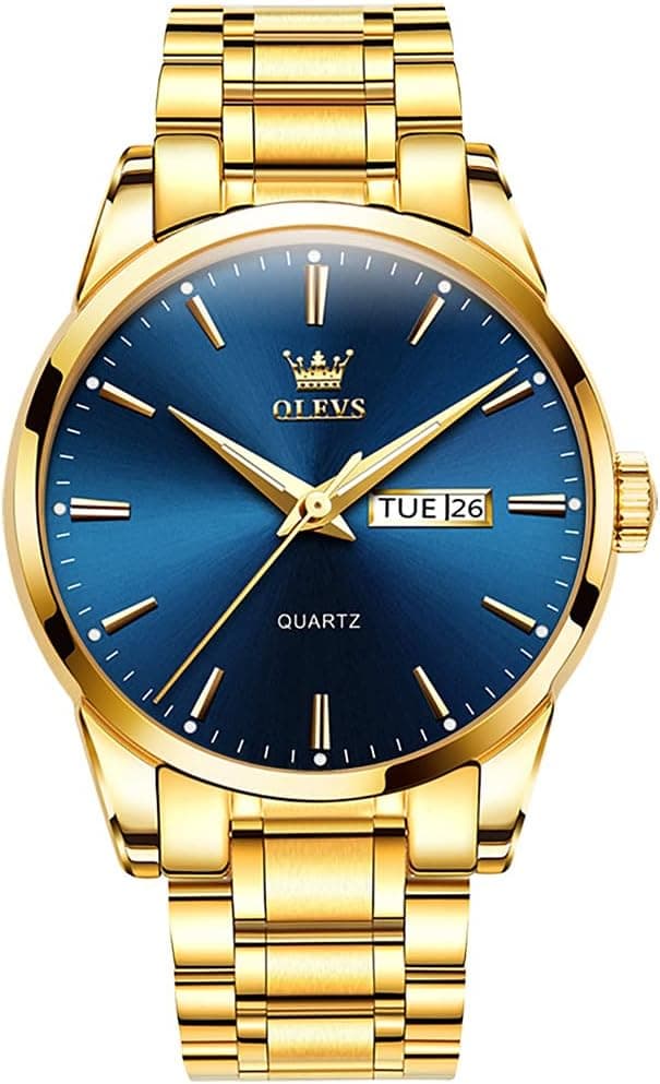 Detalle de OLEVS Herrenuhr Goldene Schwarz Edelstahlarmband 40 mm