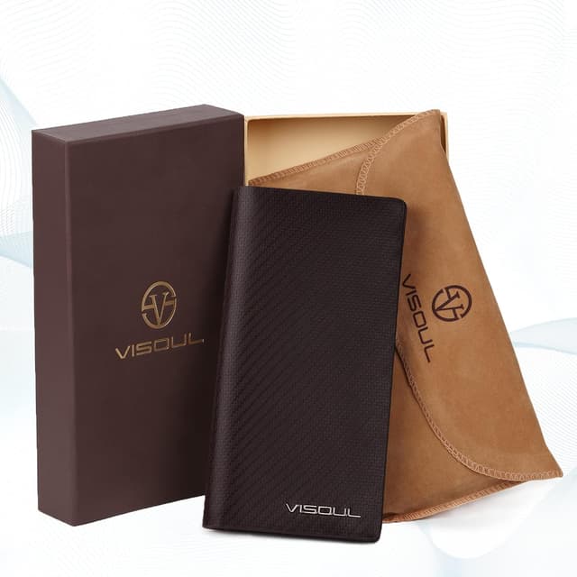 Thumbnail 6 de VISOUL Portafoglio lungo in vera pelle da uomo con blocco RFID e 12 slot carte, marrone